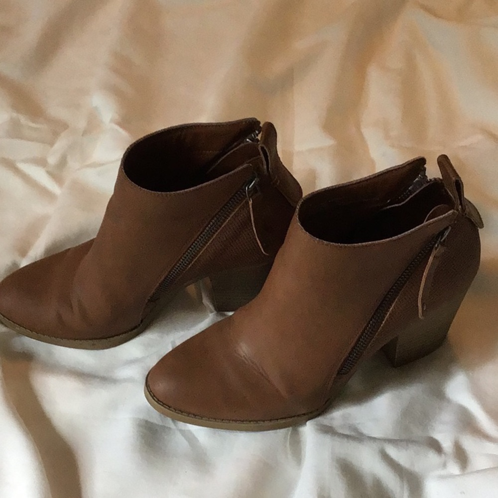 Brown leather booties